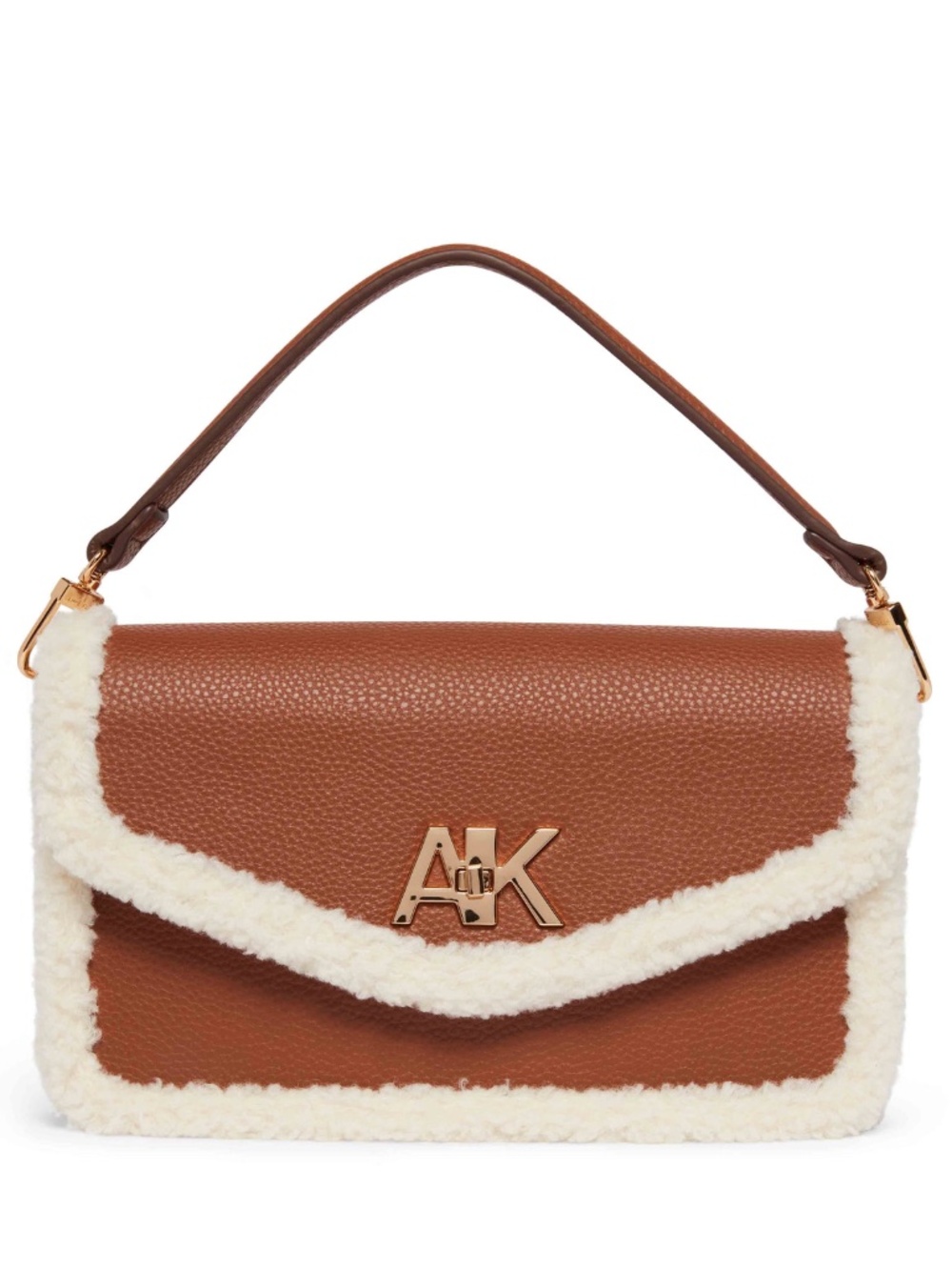 ANNE KLEIN E/W Convertible Sherpa Flap Shoulder Bag With Turn Lock